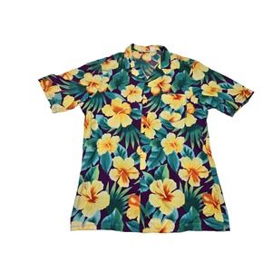 Breakers Hawaiian Men's L Shirt Floral AOP Green Flowers Made In USA VTG Camp